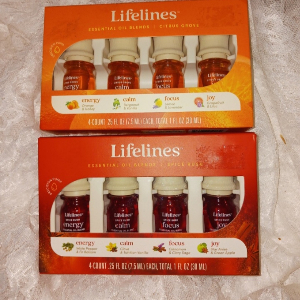 Lot of 2-Lifelines Essential Oil Blends 4 packs. Spice  Rush & Citrus Grove